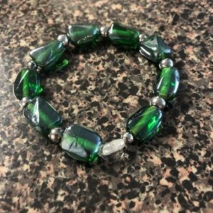 Glass dark green bracelet silver spacer women’s